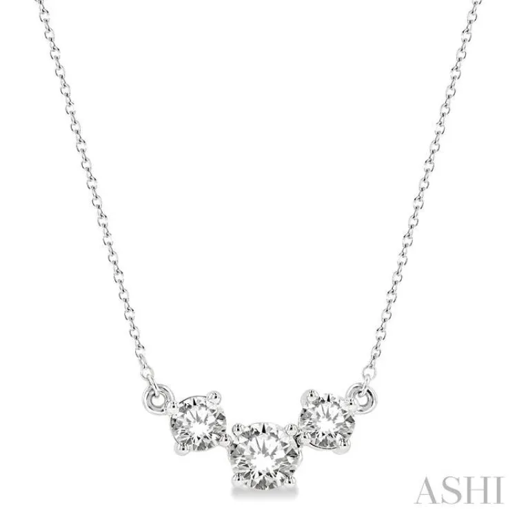 1 1/4 ctw Three Stone Round Cut Diamond Necklace in 14K White Gold