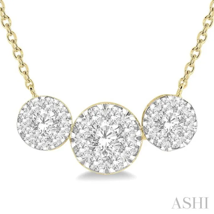 1 Ctw Triple Circle Lovebright Round Cut Diamond Necklace in 14K Yellow and White Gold