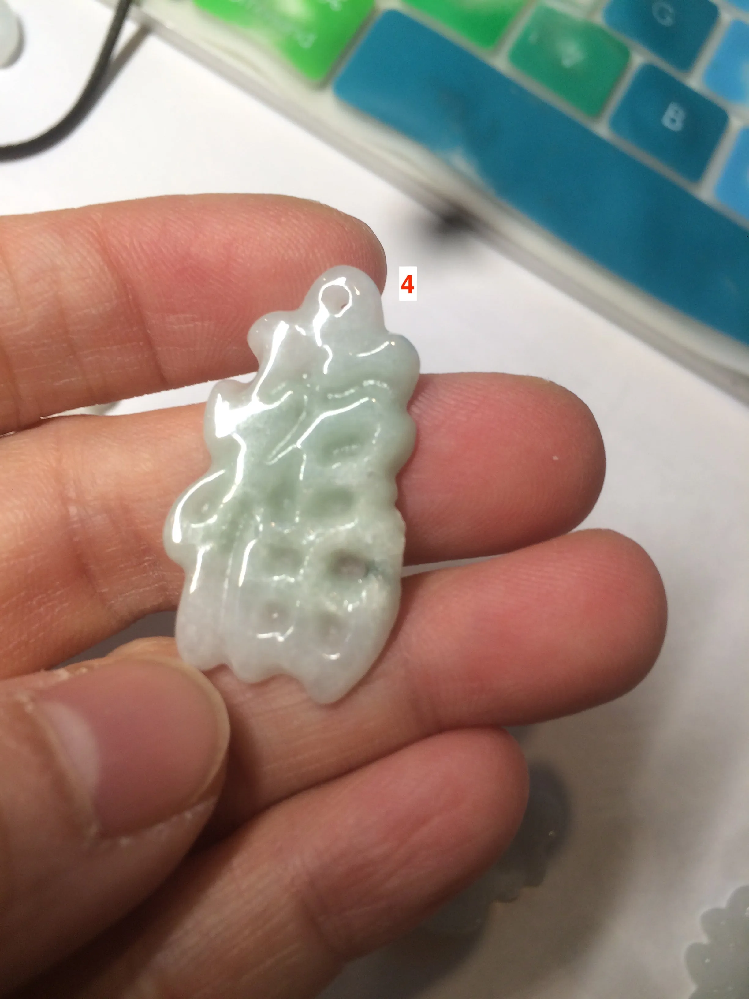 100% Natural light green/white jadeite Jade blessed fortune pendant AF23