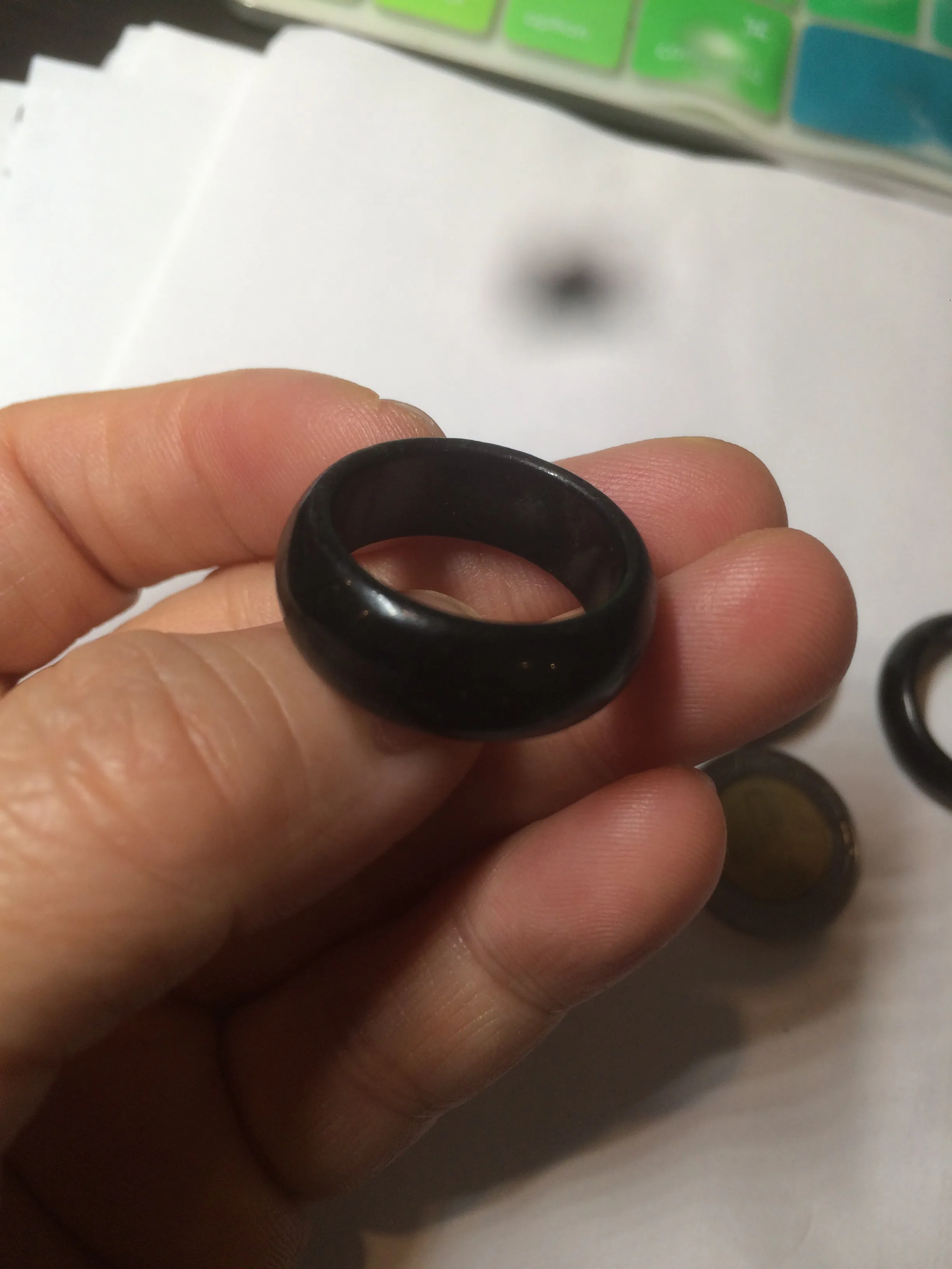 100% natural type A black (乌鸡翡翠)  jadeite jade band ring AQ65