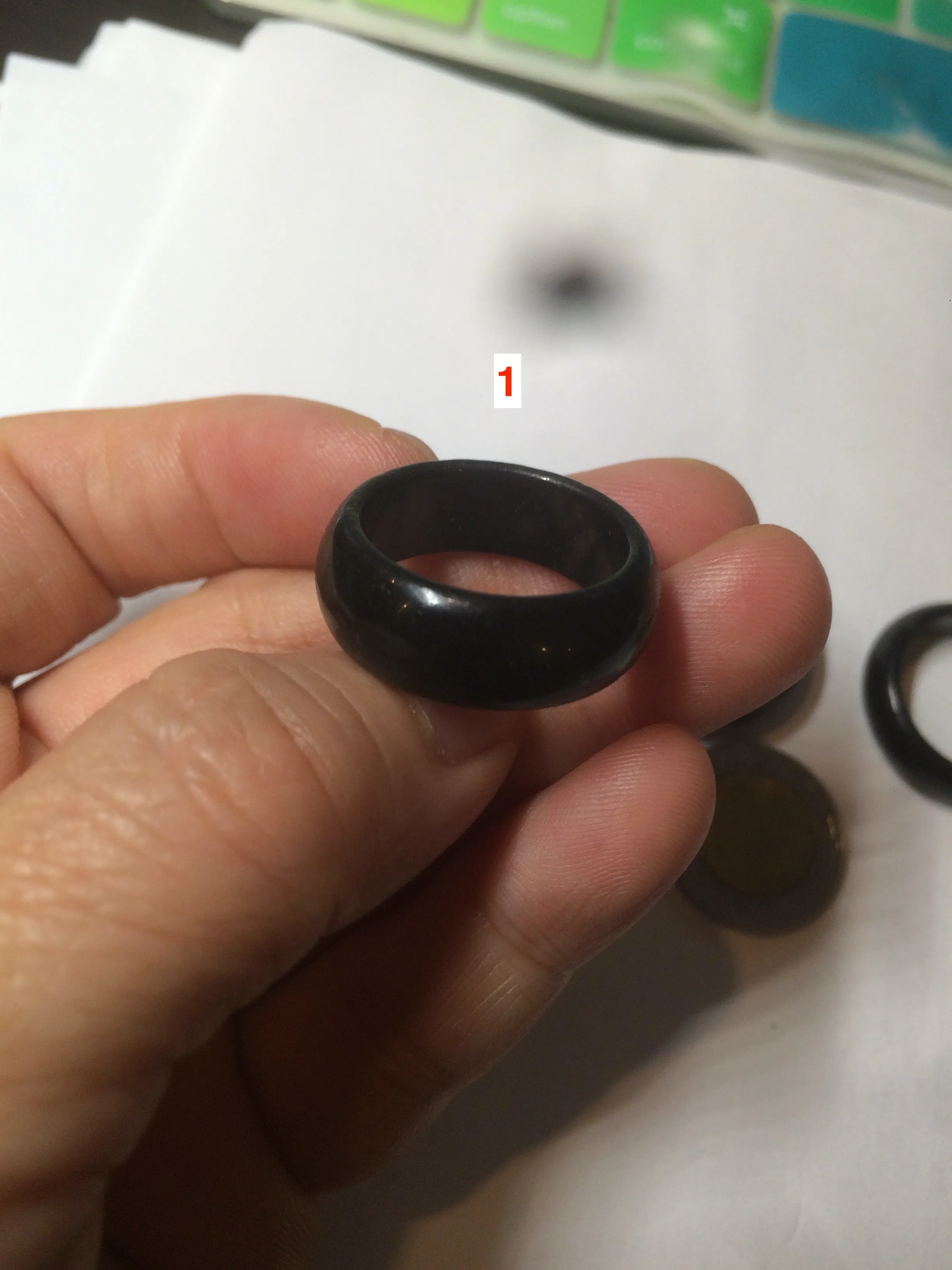 100% natural type A black (乌鸡翡翠)  jadeite jade band ring AQ65