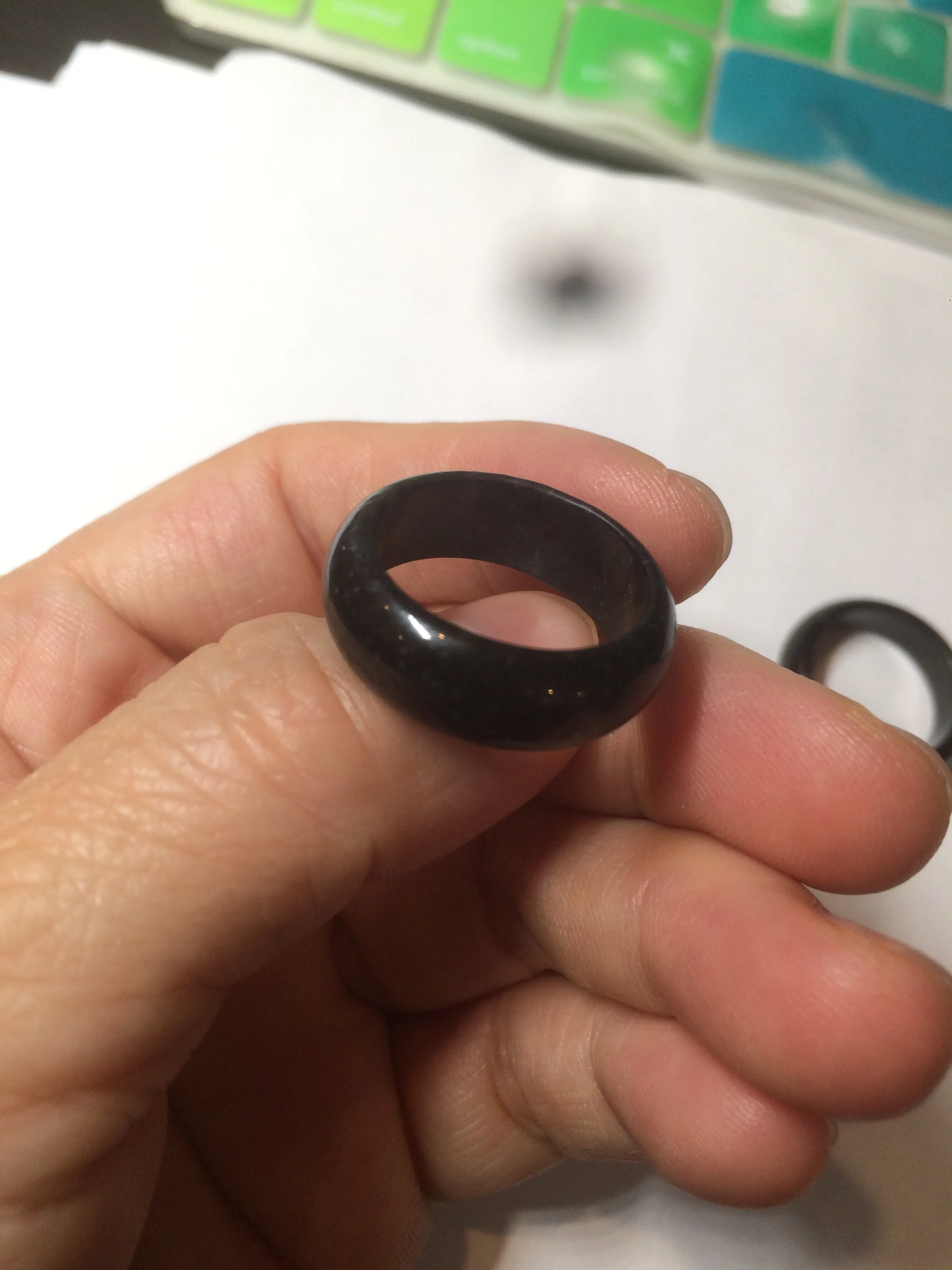 100% natural type A black (乌鸡翡翠)  jadeite jade band ring AQ65