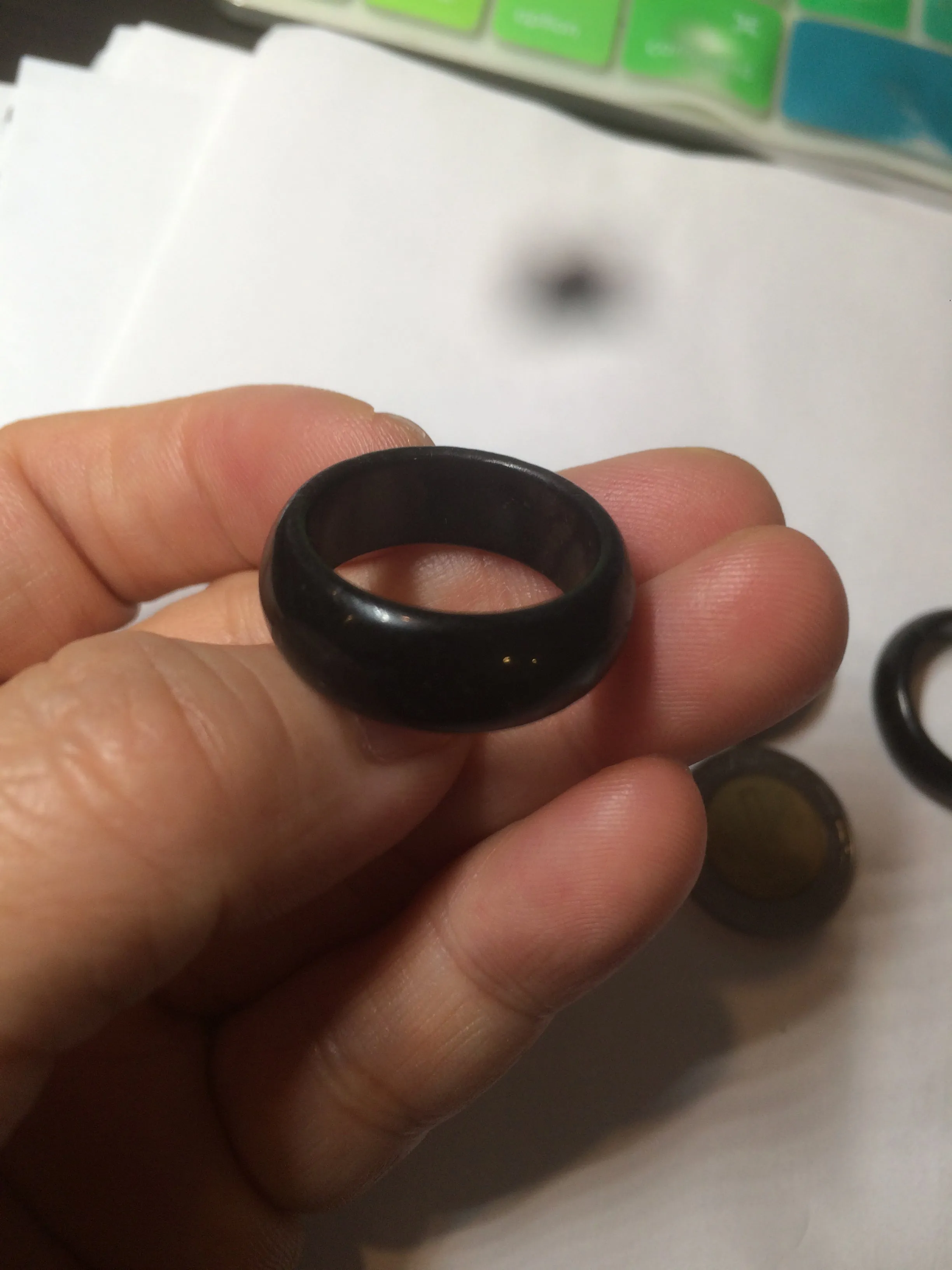 100% natural type A black (乌鸡翡翠)  jadeite jade band ring AQ65