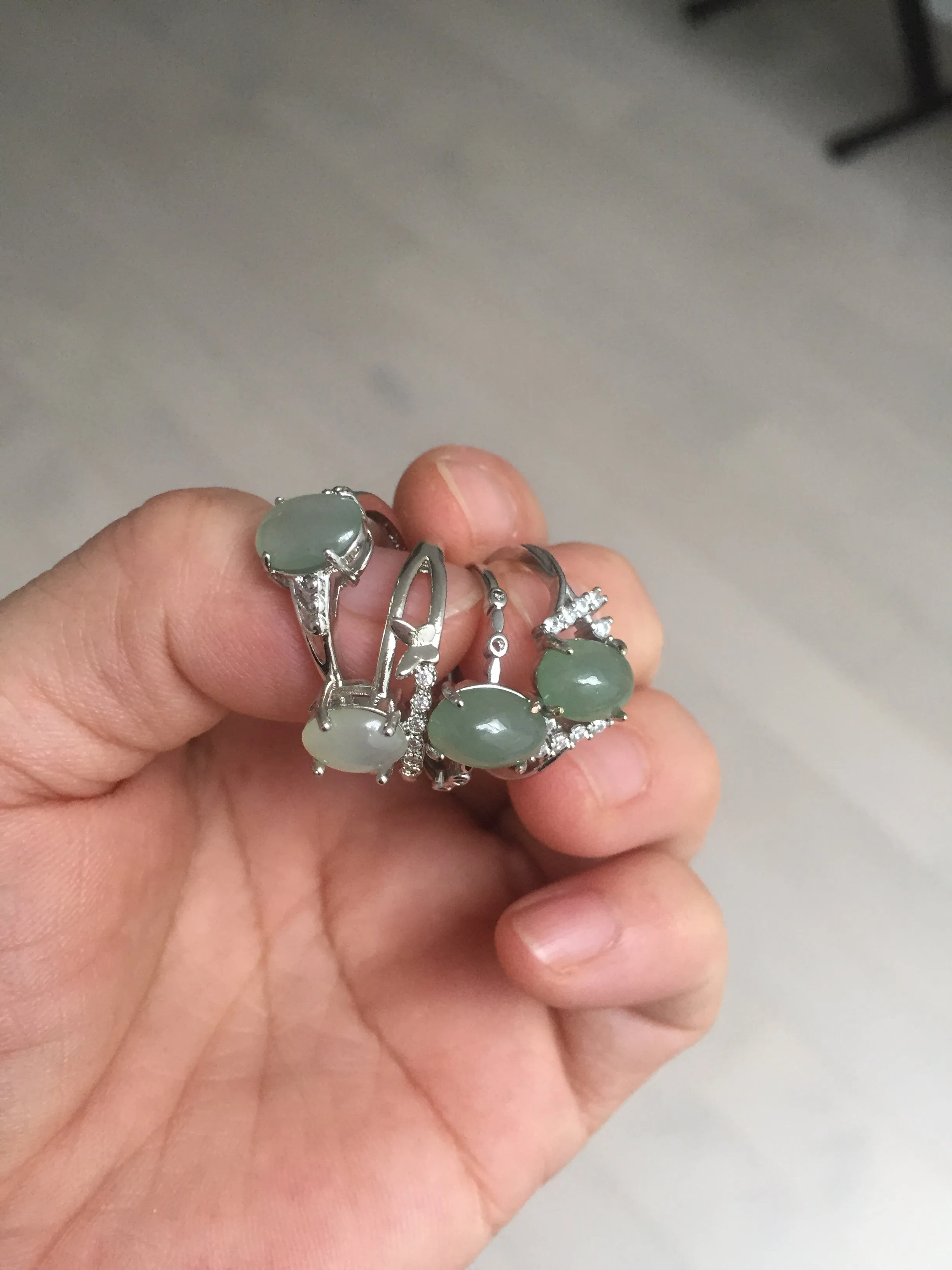 100% natural type A icy watery green dark green four-prong jadeite jade ring group BP145