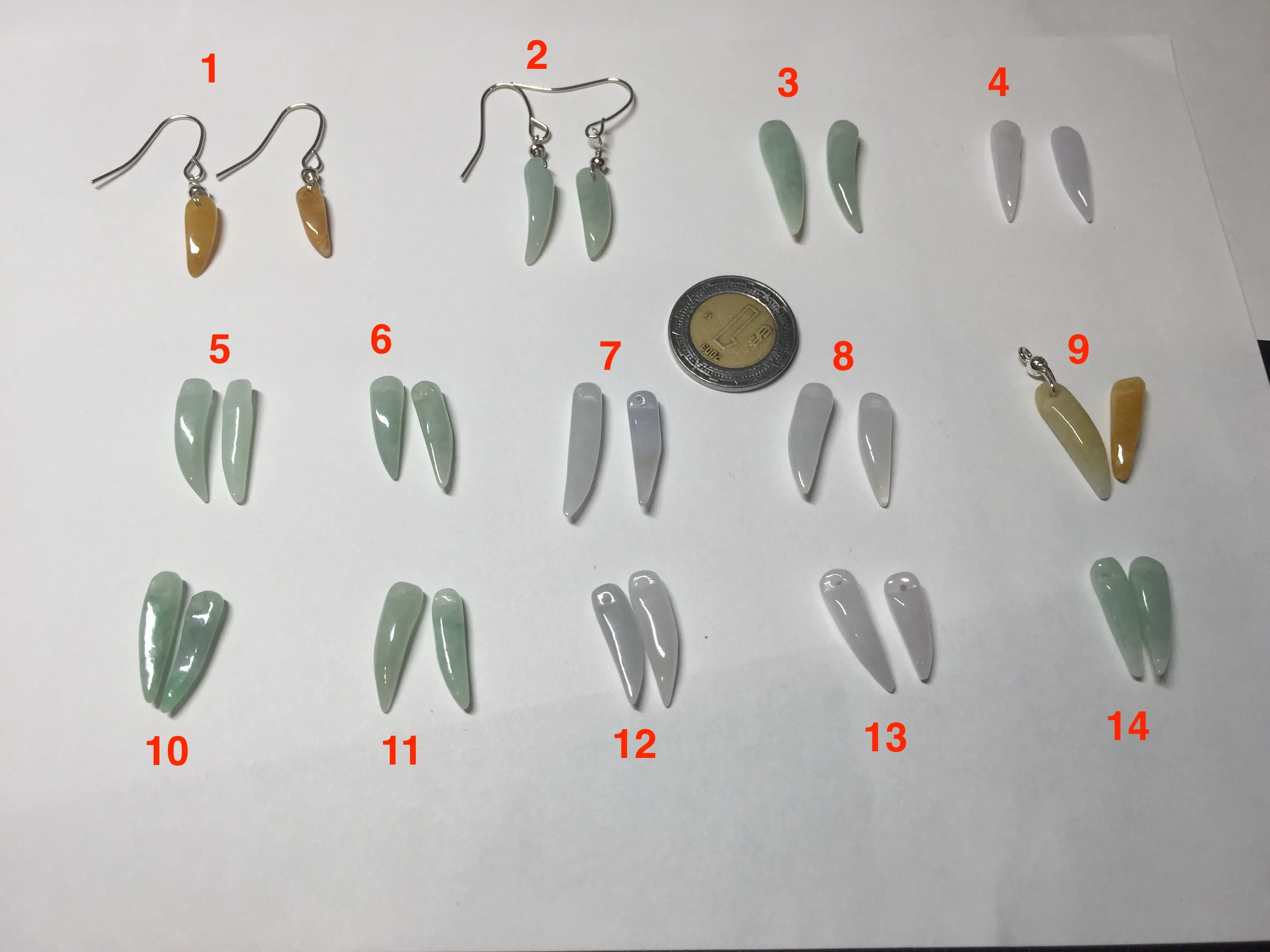 100% Natural type A light green yellow purple white hot pepper jadeite Jade beads earring group AF100 (add-on item, Not for sale individually)