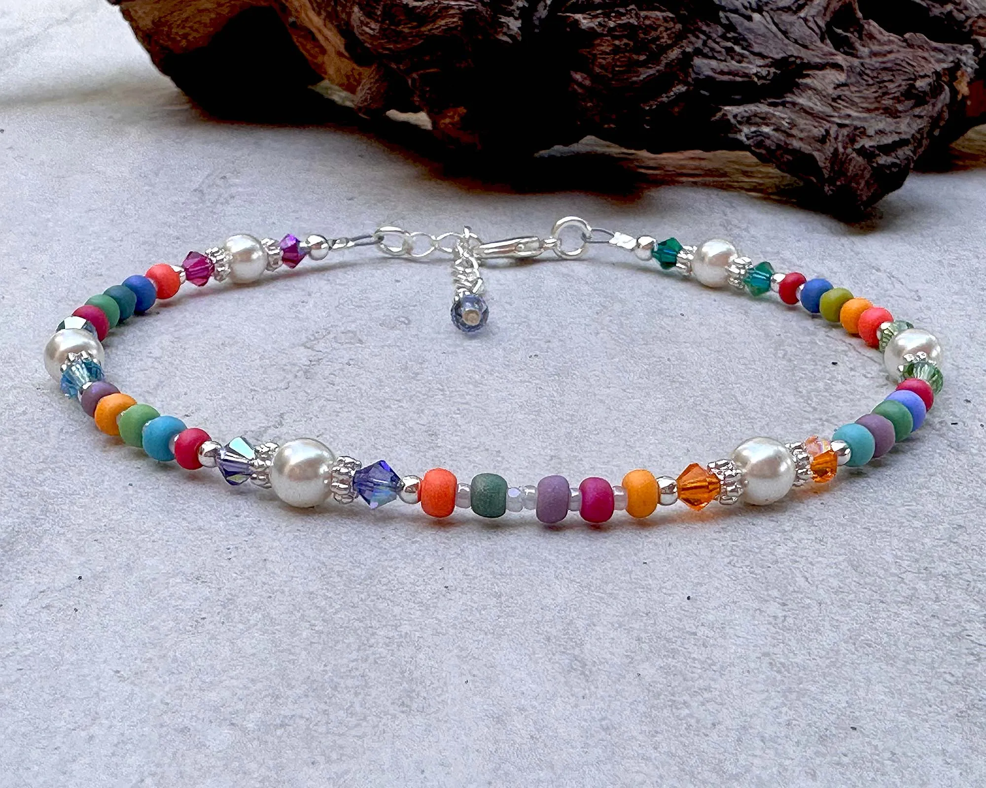 10" Summer Candy Rainbow Beaded Anklet