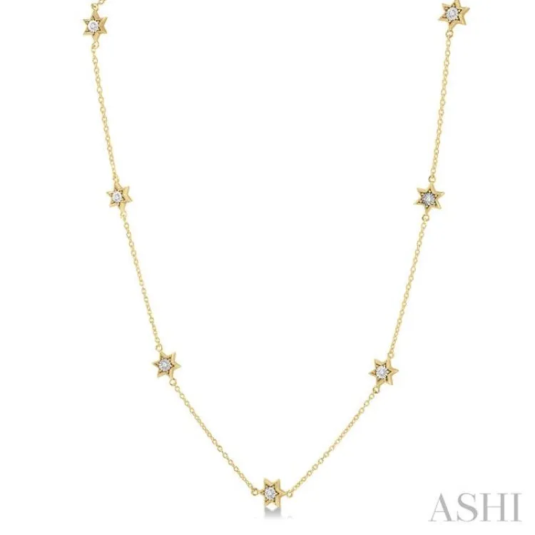 1/10 Ctw Star Round Cut Diamond Station Necklace in 10K Yellow Gold