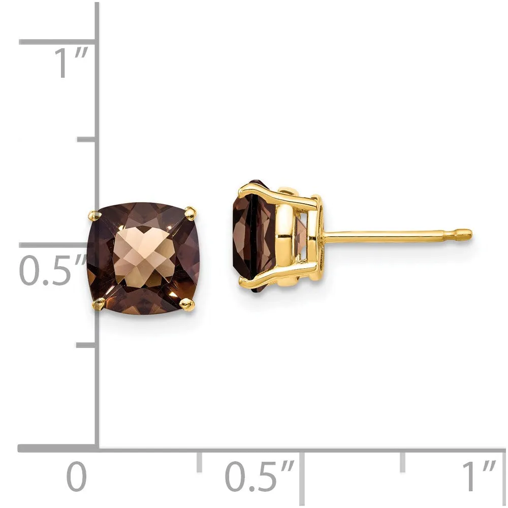 14k 7mm Cushion Smoky Quartz Earring