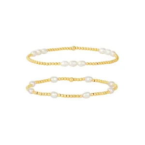 14K Gold Filled 7" 2mm FWP Bead Stretch Bracelet Set Of 2