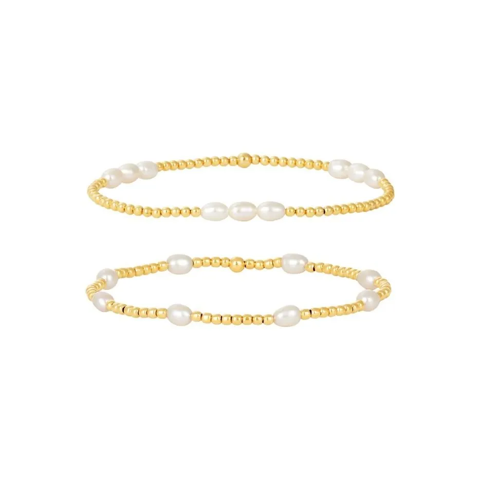 14K Gold Filled 7" 2mm FWP Bead Stretch Bracelet Set Of 2