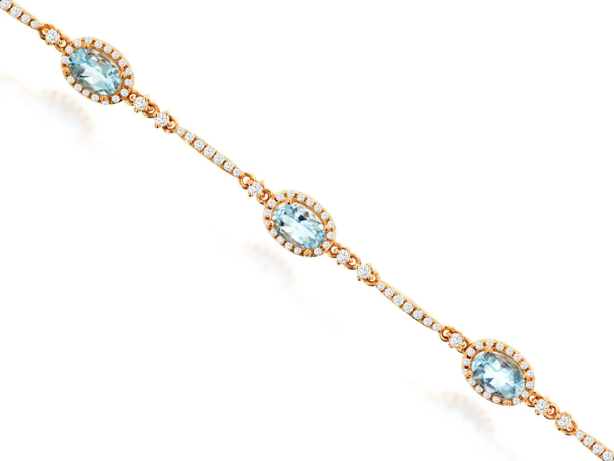 14k Rose Gold 3cttw Aquamarine & .90cttw Diamond Bracelet