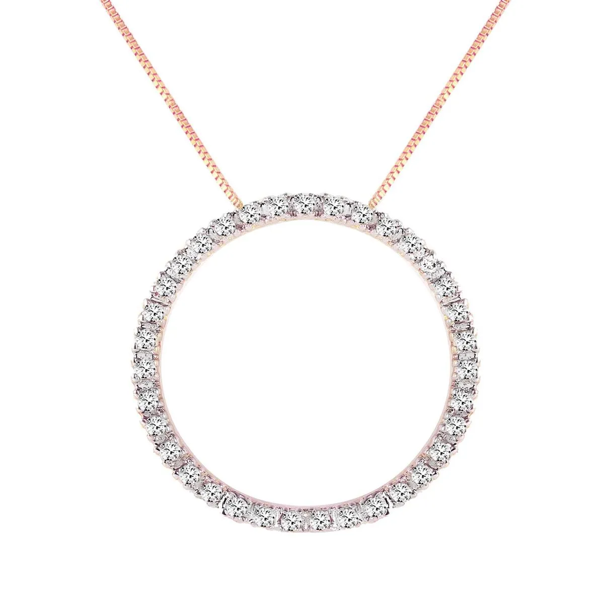 14K Solid Rose Gold Diamonds Circle Of Love Gemstone Necklace