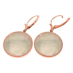 14K Solid Rose Gold Leverback Earrings Round Rose Quartz Certified