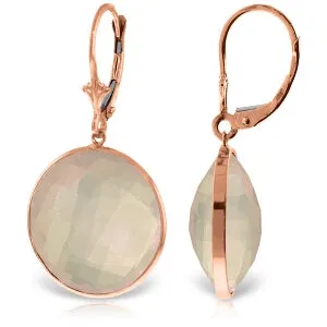 14K Solid Rose Gold Leverback Earrings Round Rose Quartz Certified