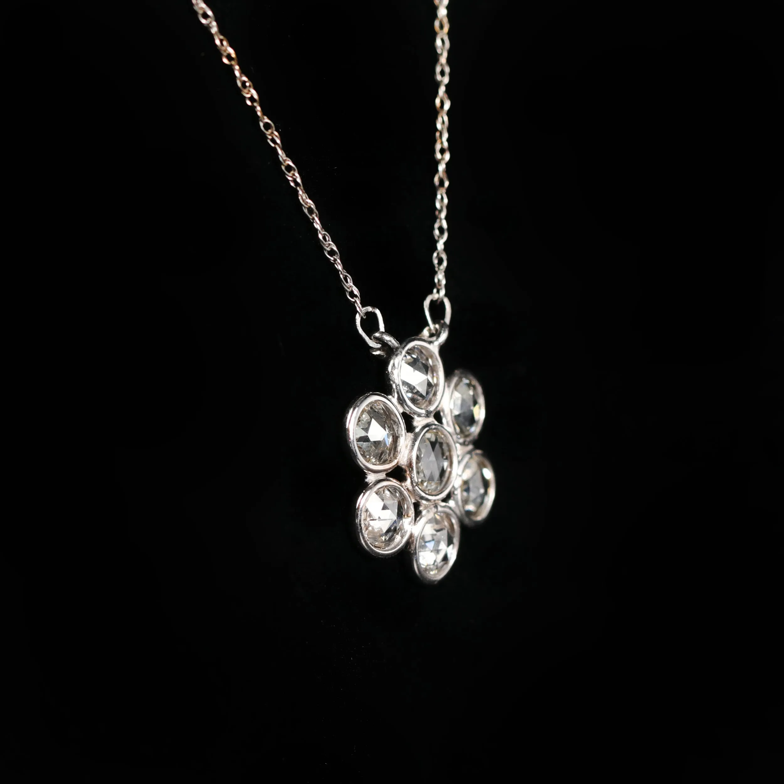 14k White Gold 1.00 CTW Rose Cut Diamond Necklace