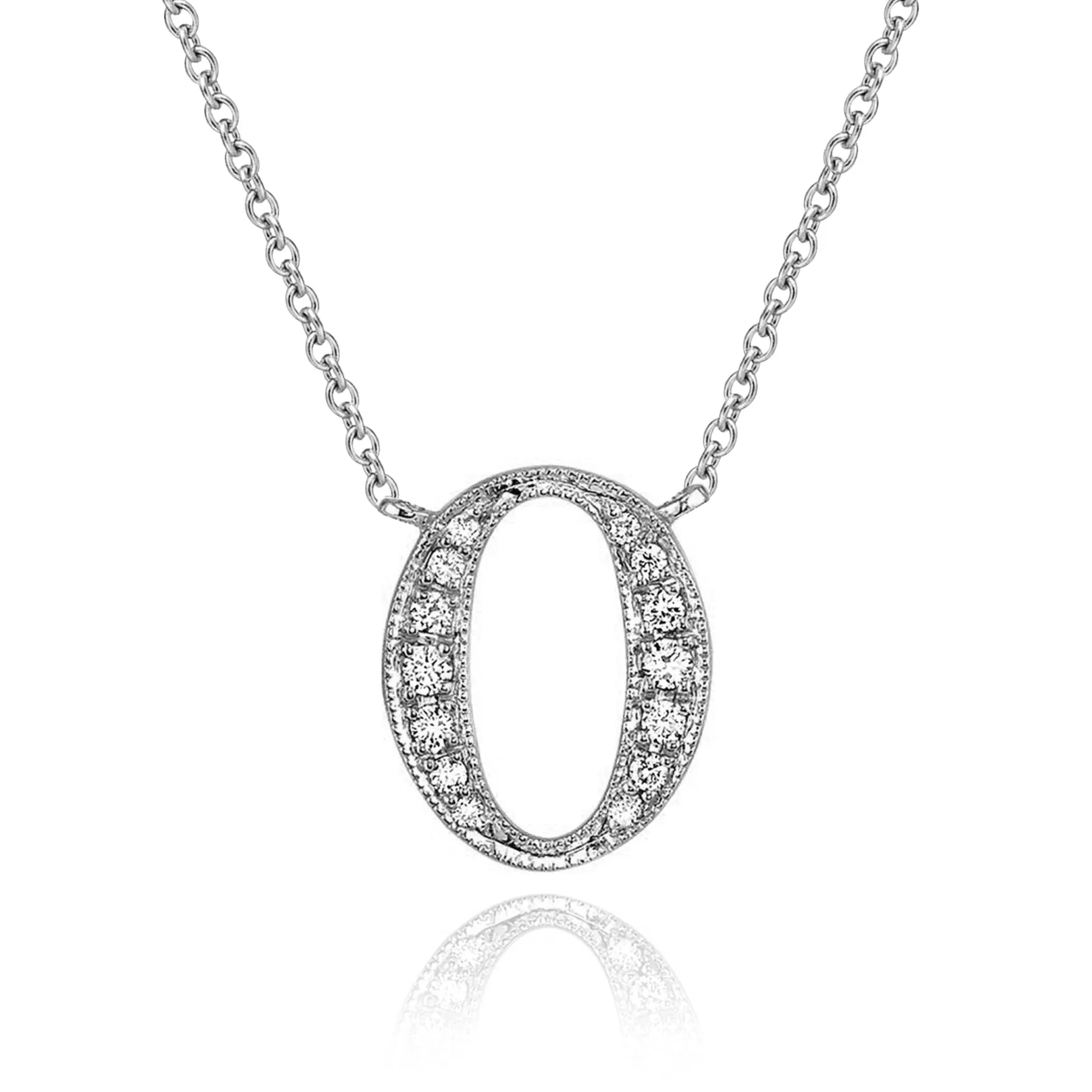 14K White Gold Armenian Initial Diamond Necklace