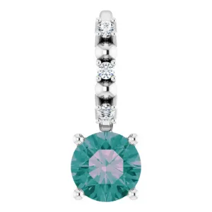 14K White Gold Imitation Alexandrite & .01 CTW Natural Diamond Pendant