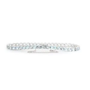 14K White Gold Round Cut Aquamarine Tennis Bracelet