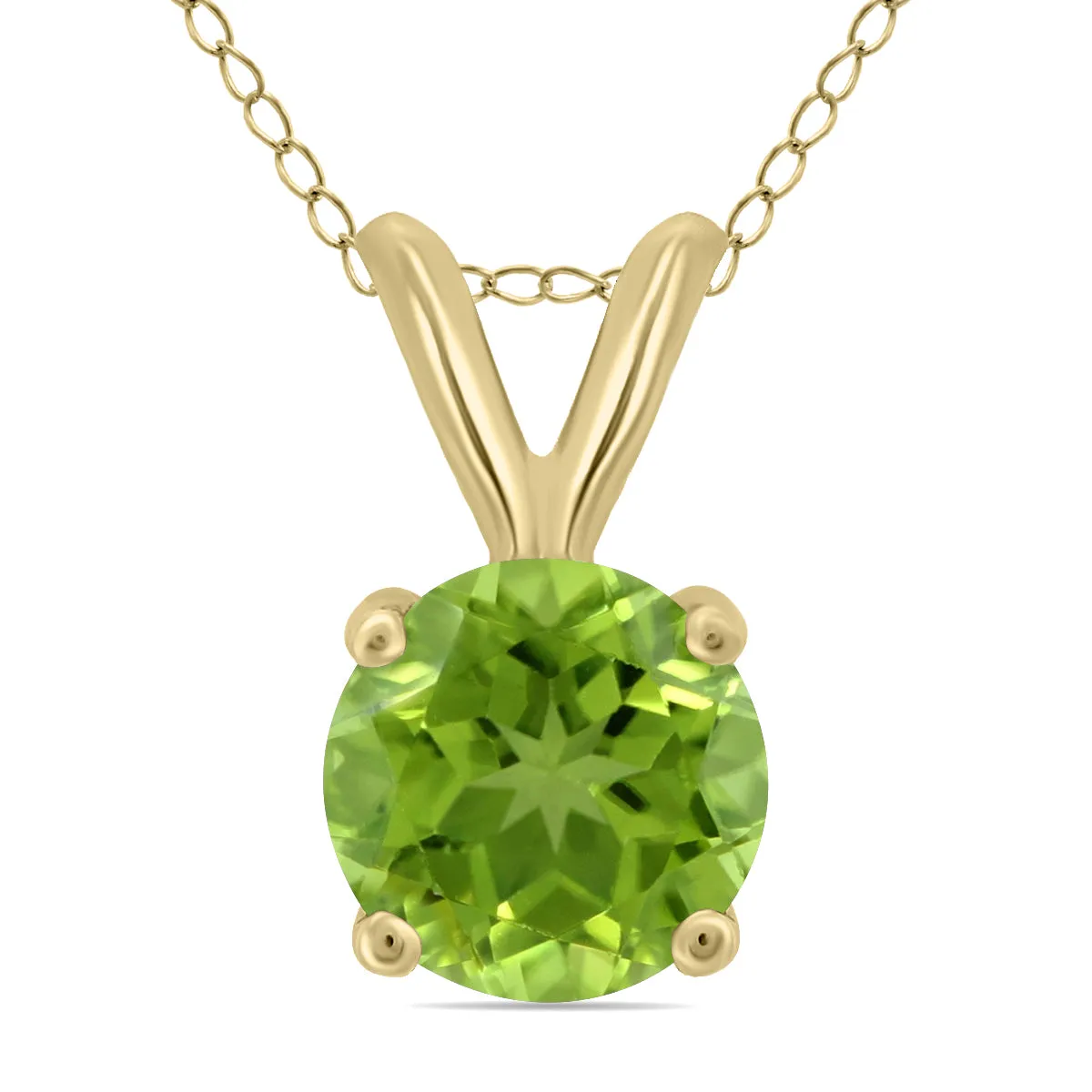 14K Yellow Gold 7Mm Round Peridot Pendant