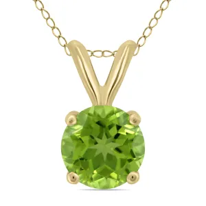 14K Yellow Gold 7Mm Round Peridot Pendant