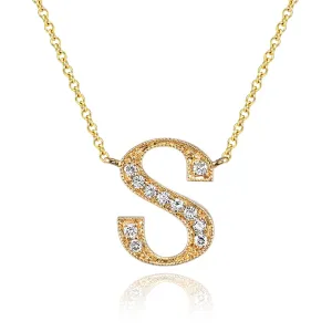 14K Yellow Gold Armenian Initial Diamond Necklace