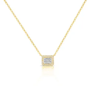 14K Yellow Gold Round Baguette Cluster Necklace