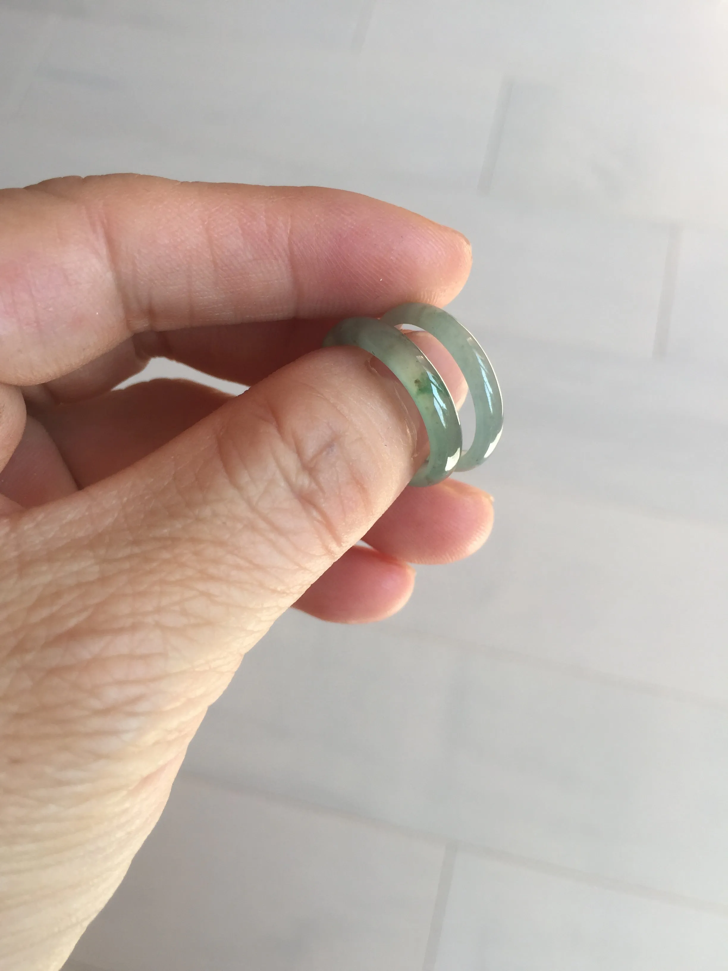 16.3mm size5 3/4 100% natural type A icy watery green/blue icy watery Guatemala jadeite jade band ring group BP84