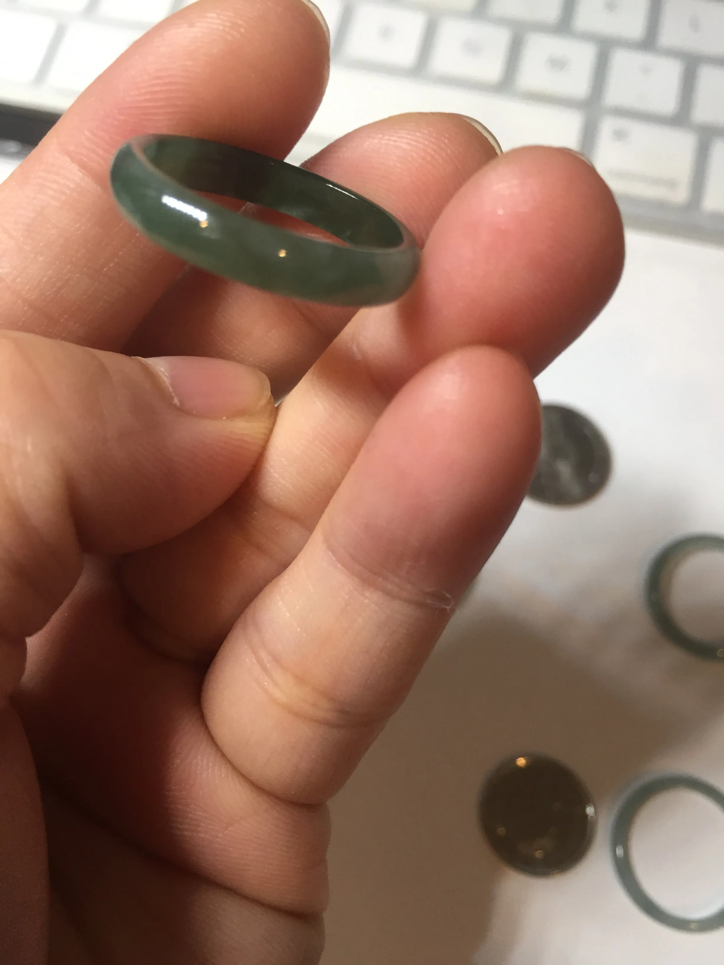 18.8mm size 8 3/4 100% natural type A icy watery green/blue slim style Guatemala jadeite jade band ring group  BP73