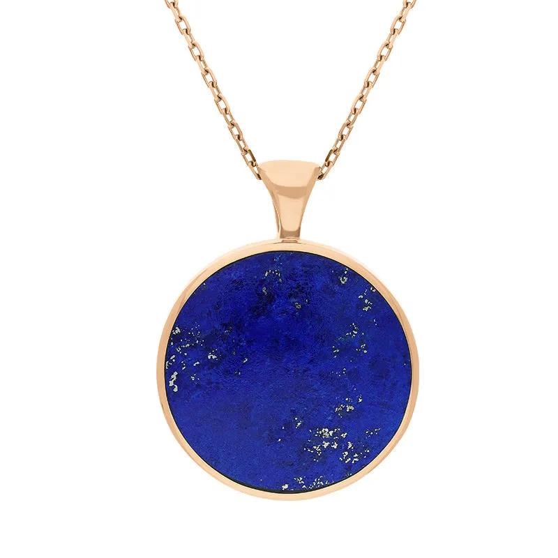 18ct Rose Gold Whitby Jet Lapis Lazuli Large Double Sided Round Fob Necklace