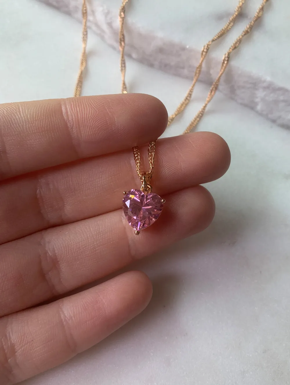 18K Gold Filled Pink Heart Necklace