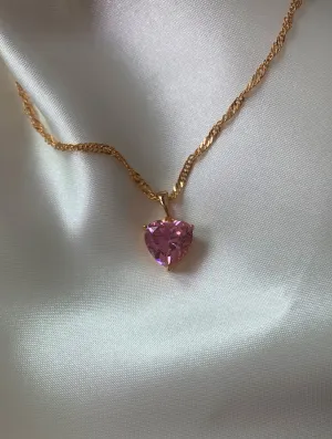 18K Gold Filled Pink Heart Necklace