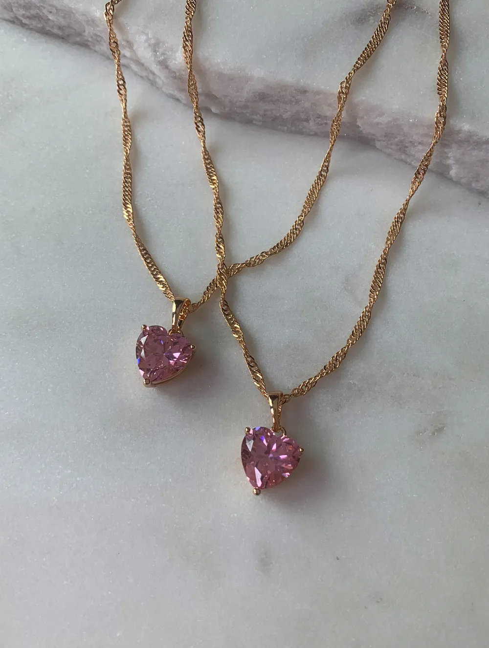 18K Gold Filled Pink Heart Necklace