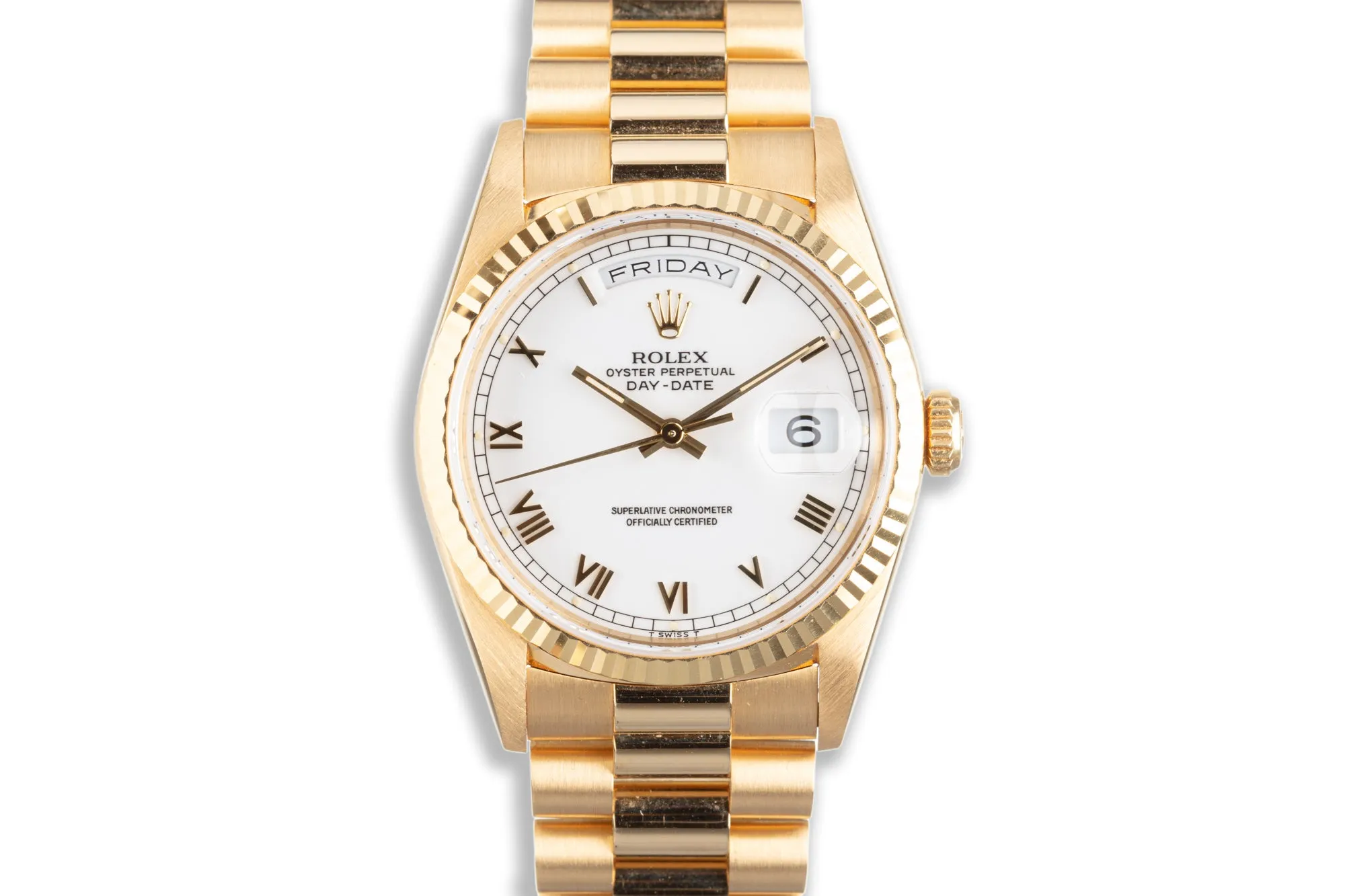 1995 Unpolished Rolex Day-Date 18238 White Dial, Gold Roman Numerals