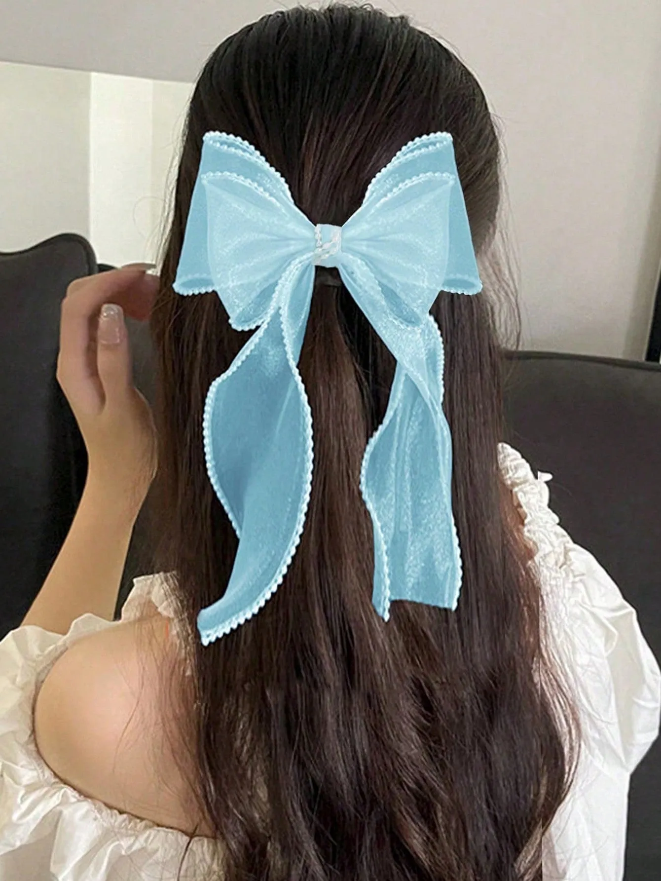 1pc Blue Double Layer Mesh & Pearl Decor Hair Clip for Women Barrette Styling