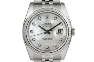 2006 Rolex Datejust 116234 with Mother of Pearl Diamond Dial with Box and Papers