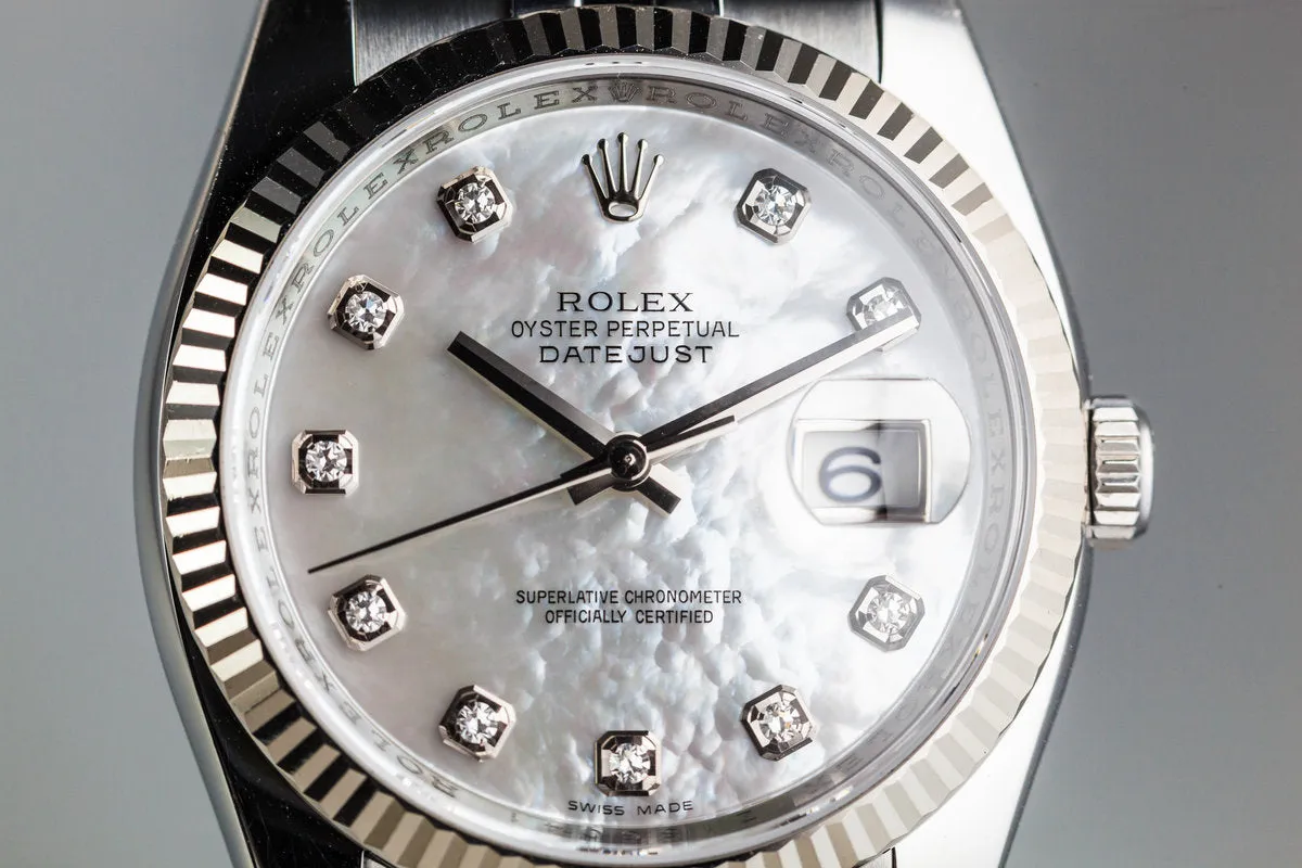 2006 Rolex Datejust 116234 with Mother of Pearl Diamond Dial with Box and Papers