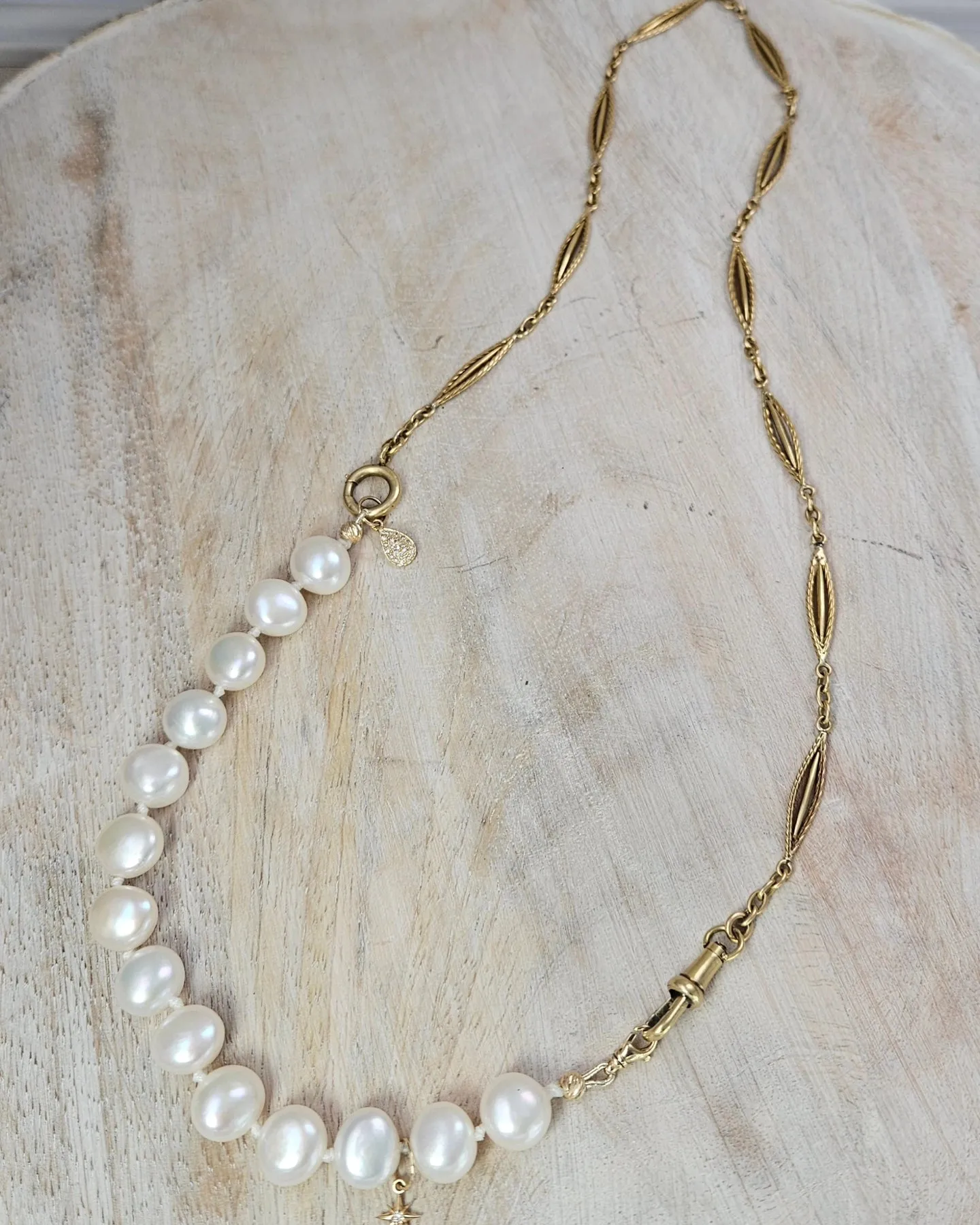 2IN1 - Genuine Antique 18K Yellow Gold Watch Chain and Freshwater Pearl Diamond 14K Gold Bracelet Combo | Indulgems | Antique Jewelry Revamped