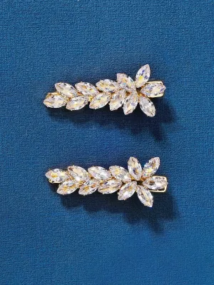 2pcs Cubic Zirconia Flower Decor Hair Clip for Women Barrette Styling Hair