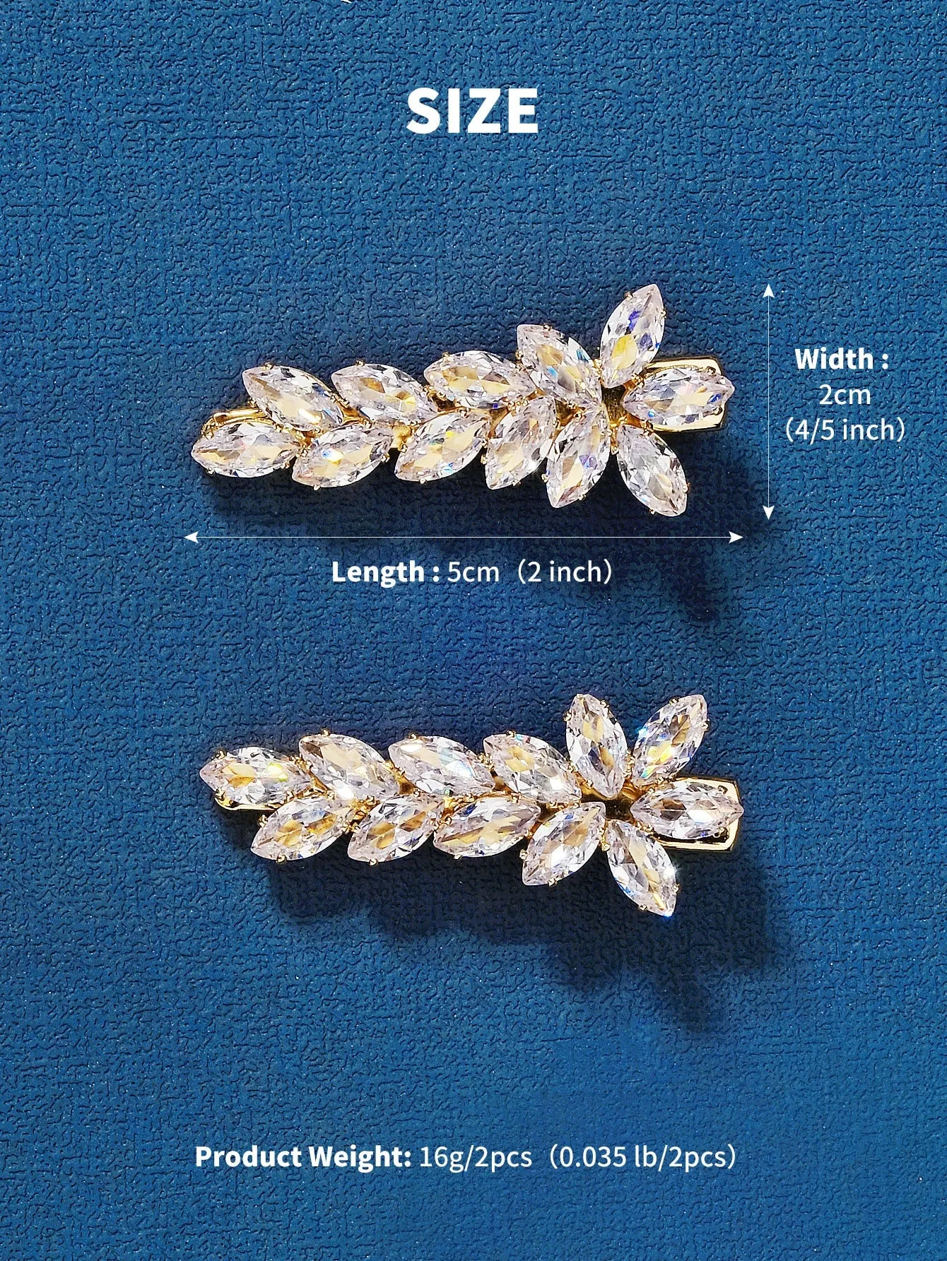 2pcs Cubic Zirconia Flower Decor Hair Clip for Women Barrette Styling Hair