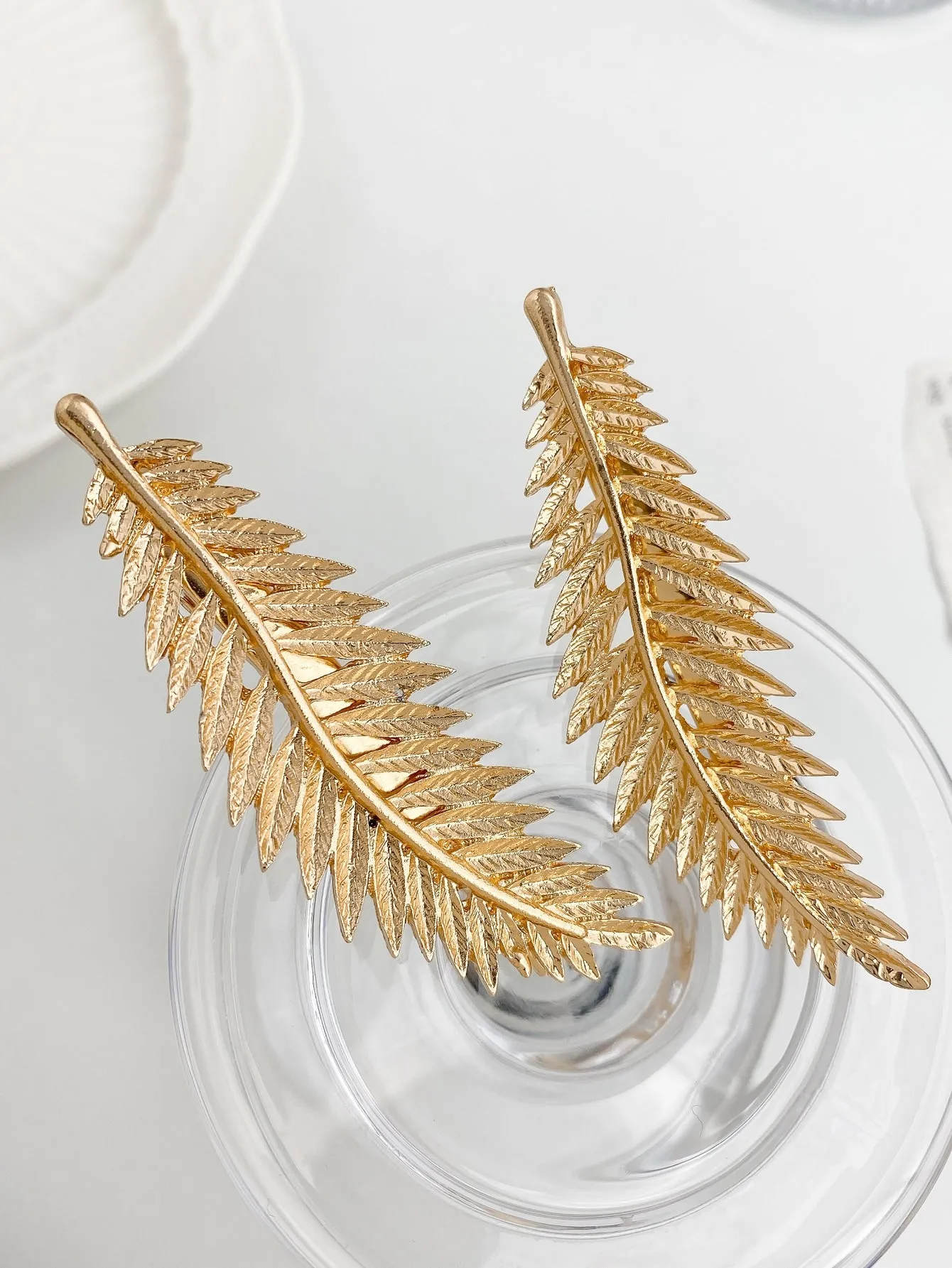 2pcs Gold-tone  Leaf Decor Alligator Hair Clip for Women Barrette Styling Hair