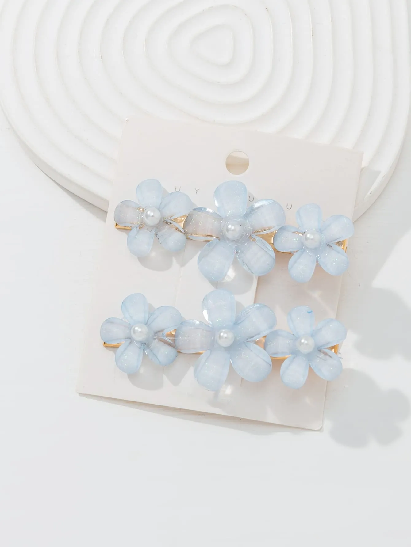 2pcs Light Blue Flower Decor Alligator Hair Clip for Women Barrette Styling Hair