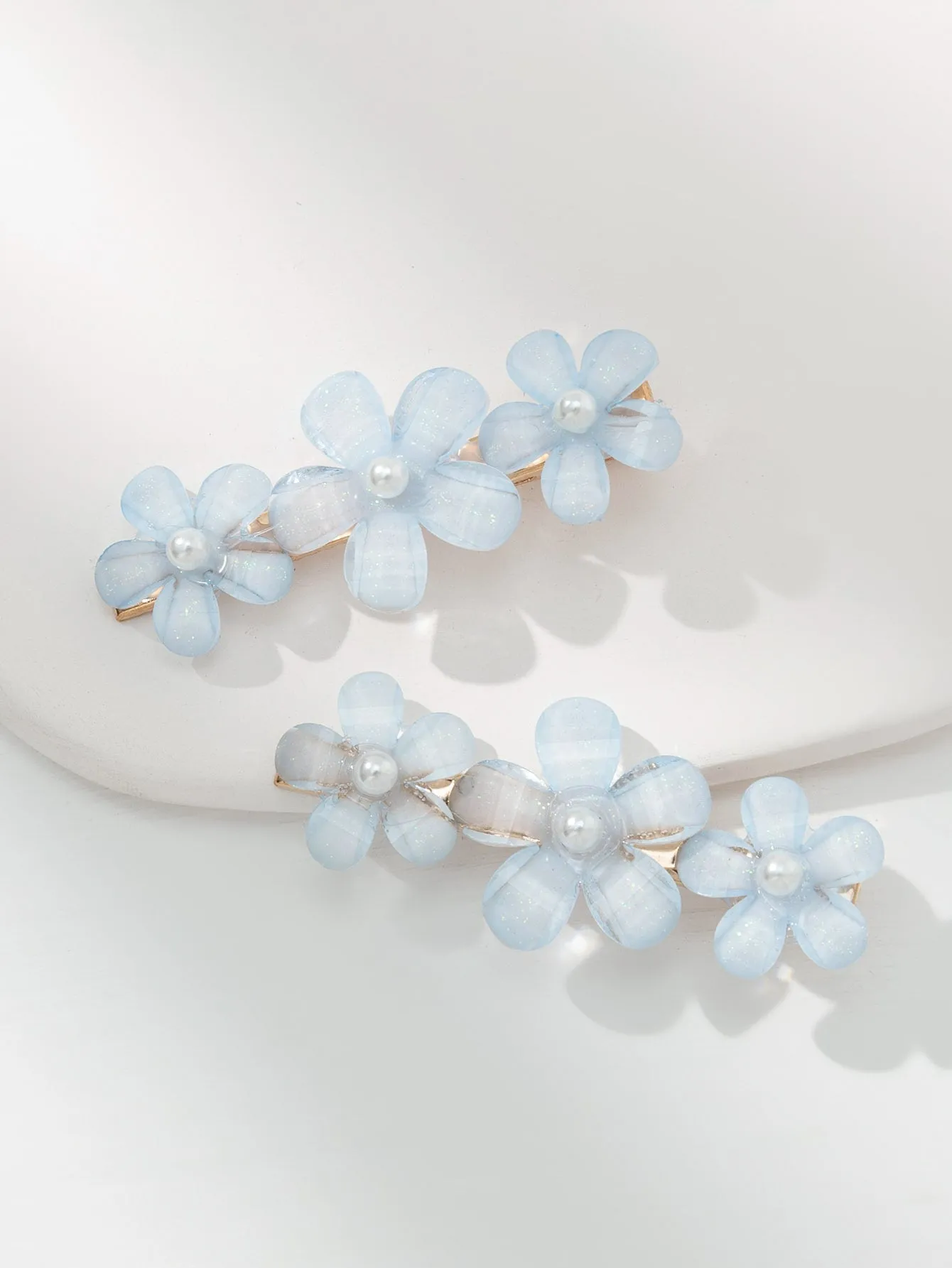 2pcs Light Blue Flower Decor Alligator Hair Clip for Women Barrette Styling Hair