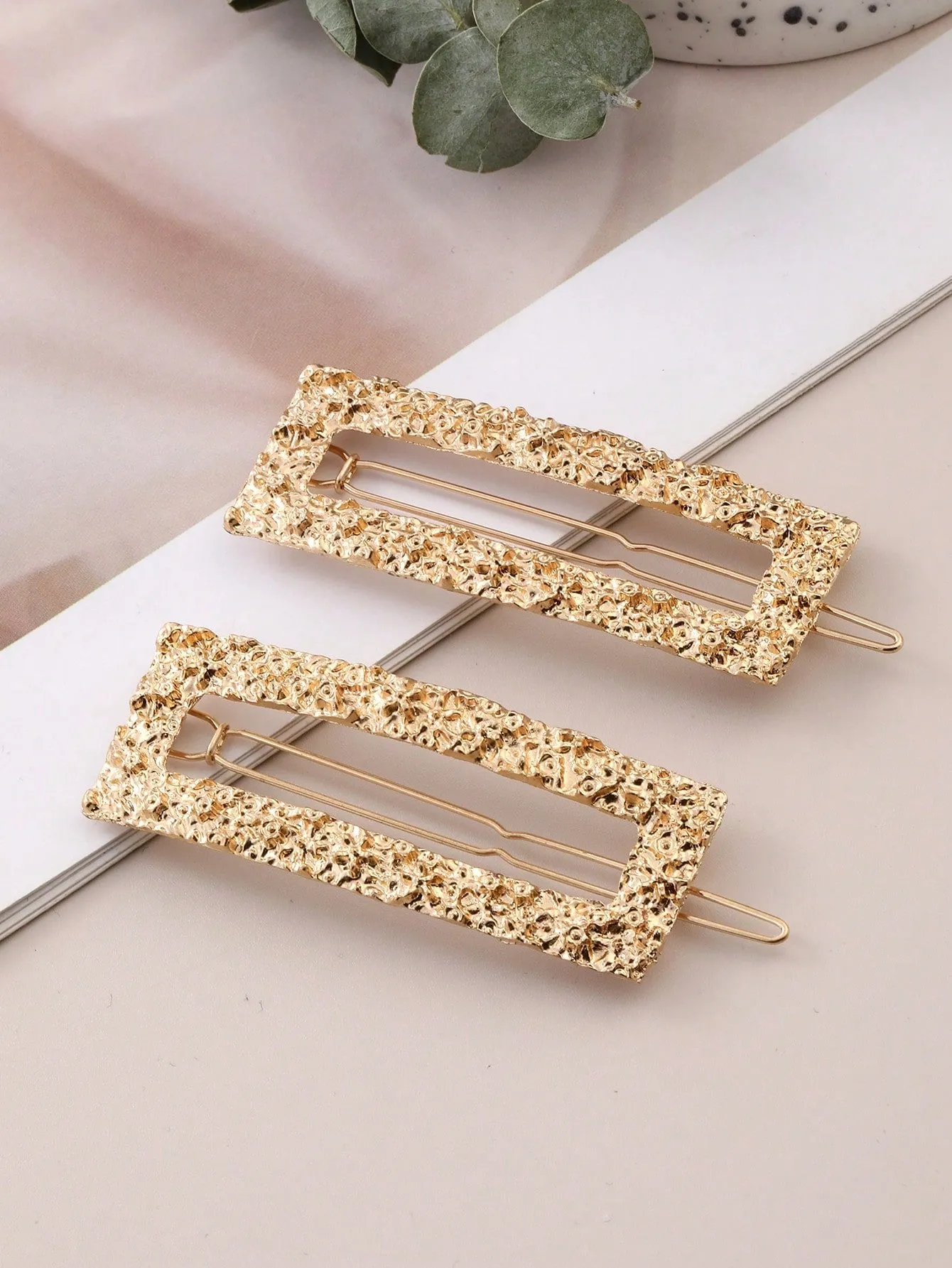 2pcs Textured Metal Square Clip Hair Accessories for Women Barrette Styling Hair