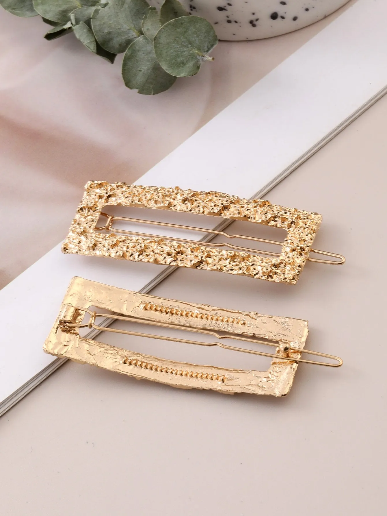 2pcs Textured Metal Square Clip Hair Accessories for Women Barrette Styling Hair