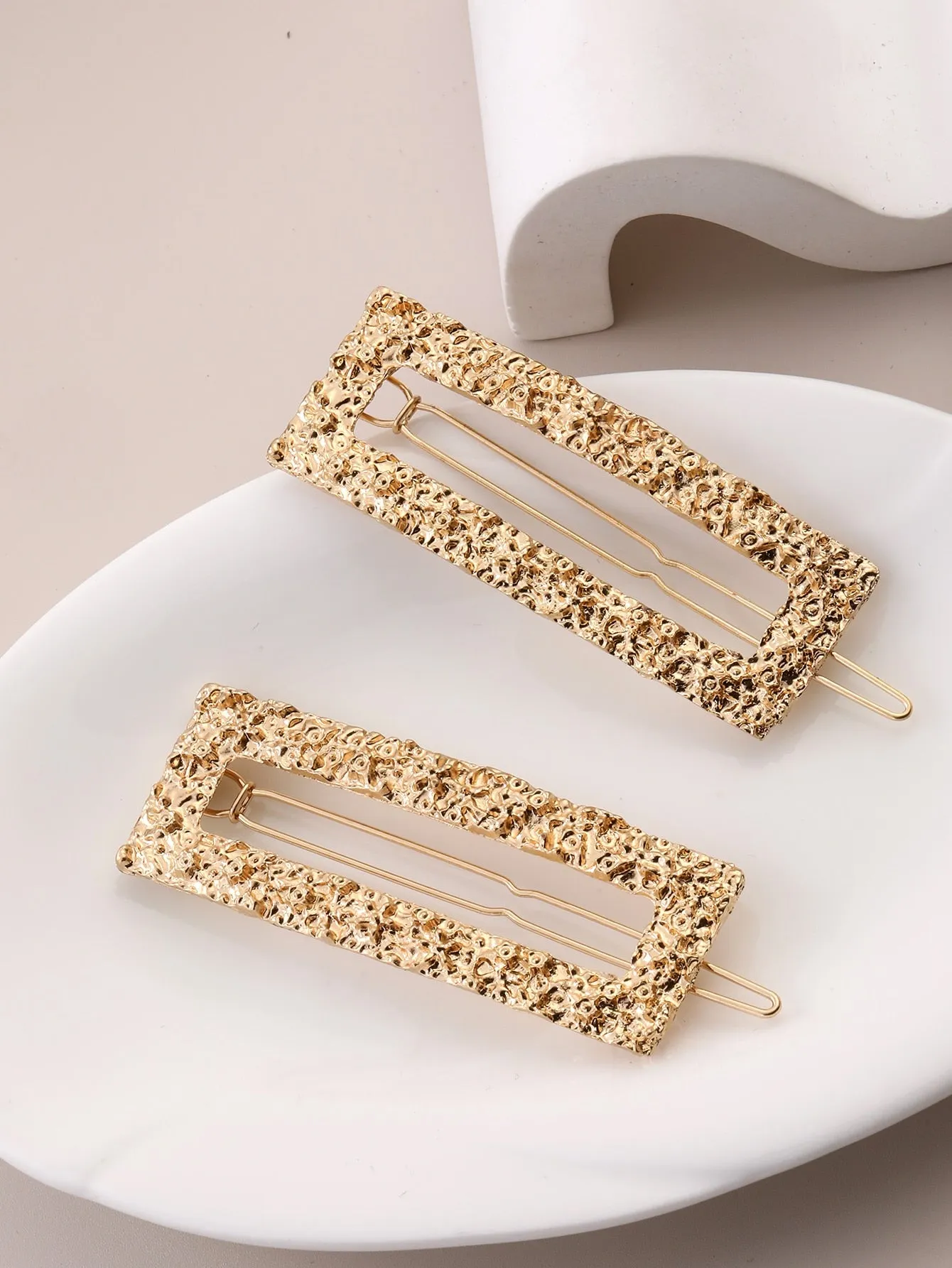 2pcs Textured Metal Square Clip Hair Accessories for Women Barrette Styling Hair