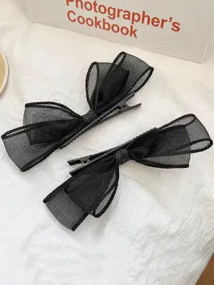 2pcs Vintage Black Lace Bow Hair Clip for Women Barrette Styling Hair