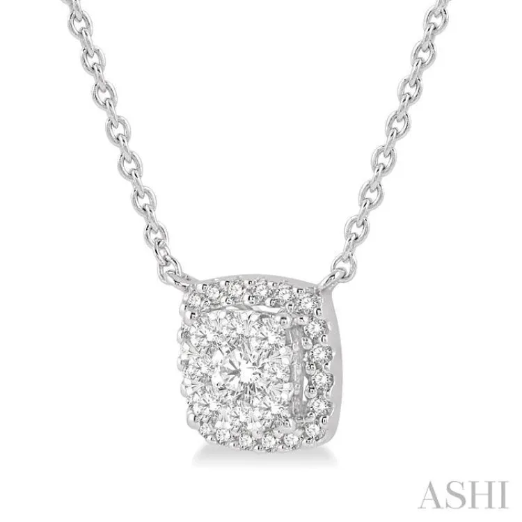 3/4 Ctw Cushion Shape Lovebright Diamond Necklace in 14K White Gold