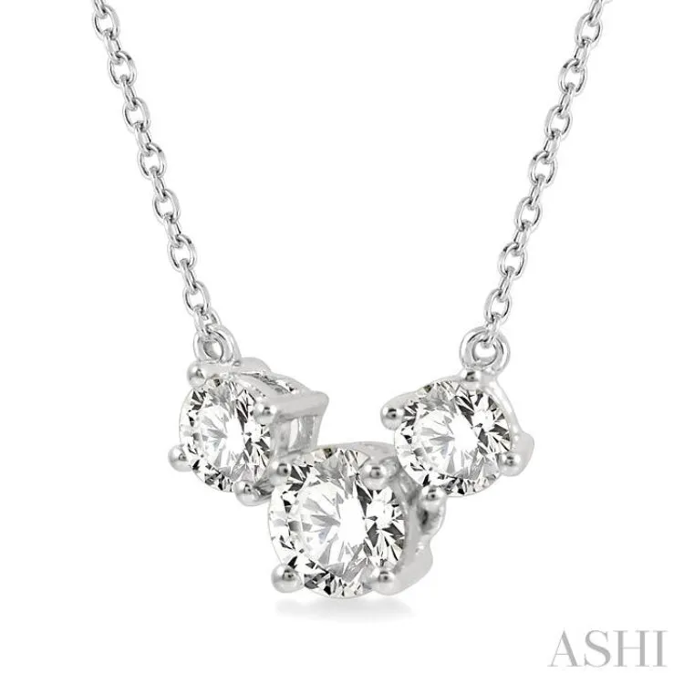 3/4 Ctw Three Stone Round Cut Diamond Necklace in 14K White Gold