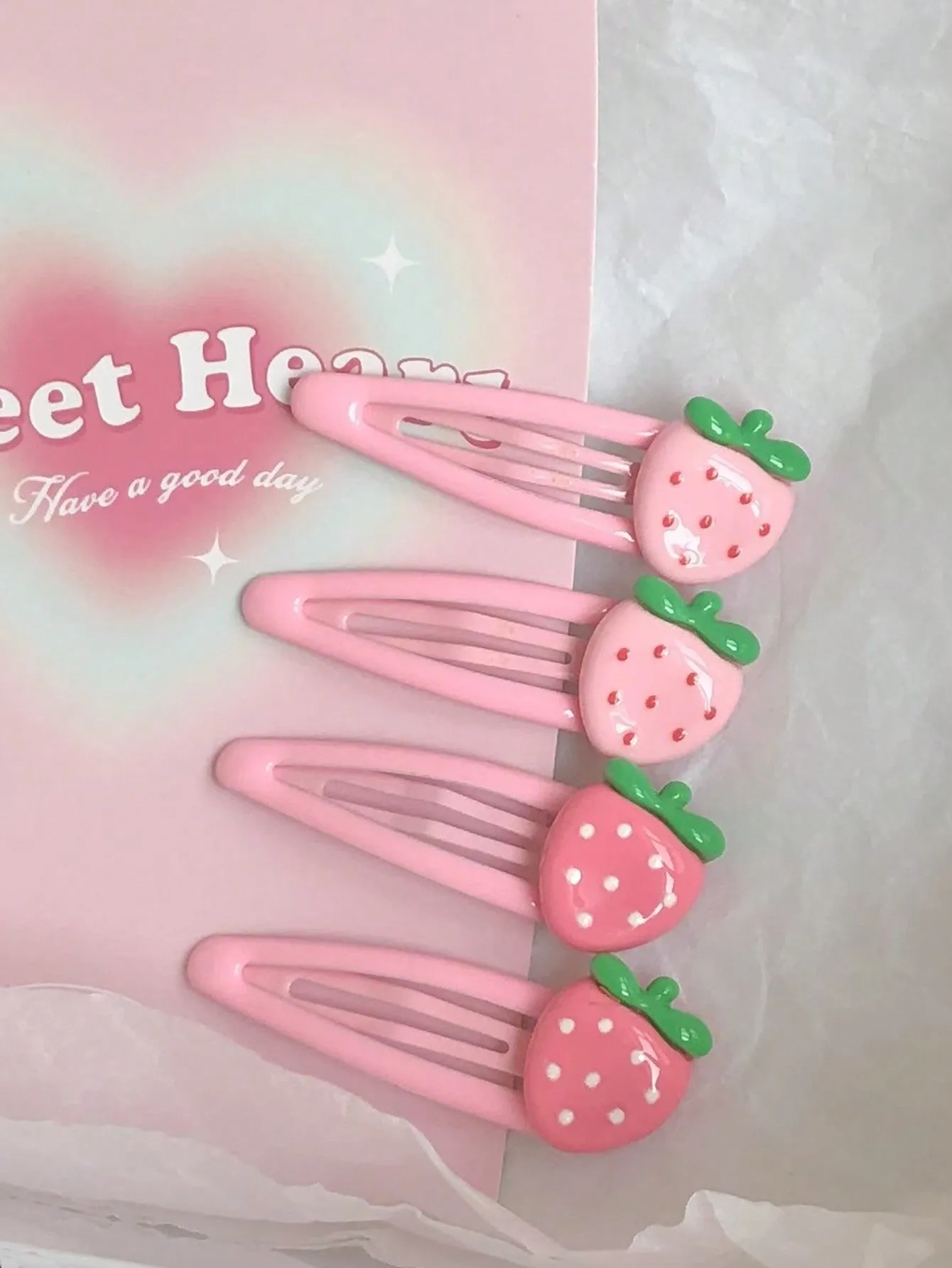 4pcs Pink Strawberry Cute Hair Clips for Bangs And Side Hair for Women Barrette