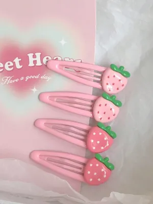 4pcs Pink Strawberry Cute Hair Clips for Bangs And Side Hair for Women Barrette